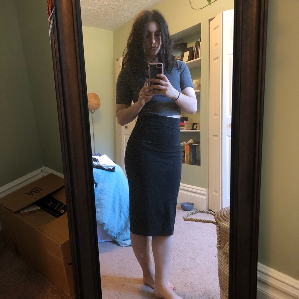 Aerie Cotton Pencil Skirt Black